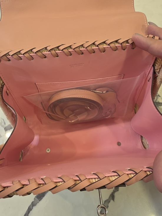 Pink Woven Basket Top-Handle Bag H PICNIC KELLY 28 Mauve pale swift wicker PHW - Picture 8 of 9